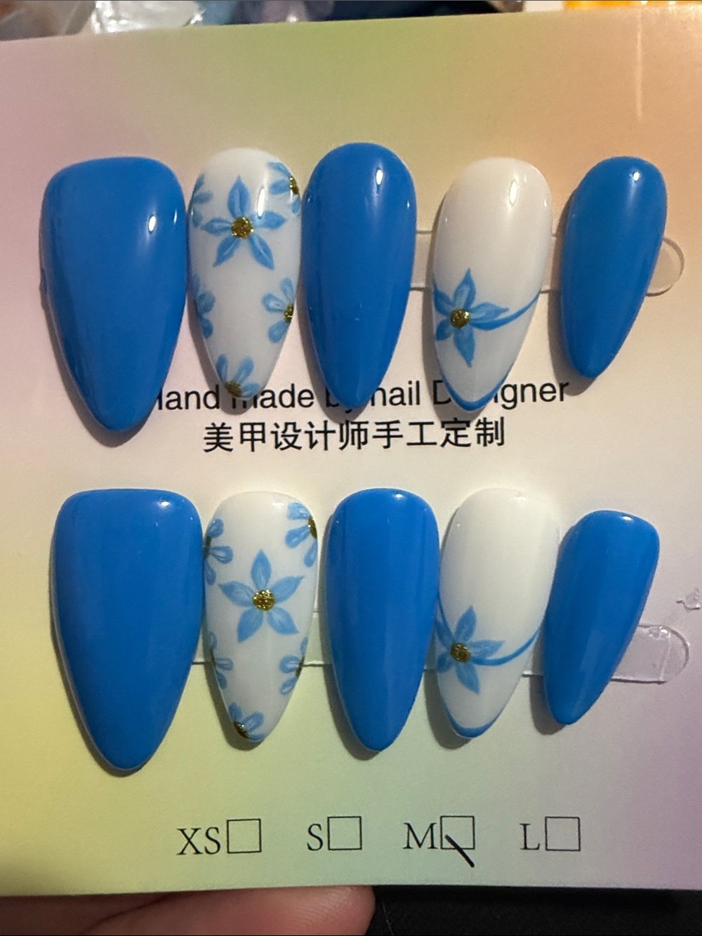 Blue & White Floral Press-On Nail Set